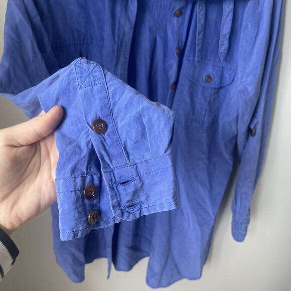 Soft Surroundings‎ Shirt Women's Med Blue Button Blouse Neck Buckle Silk Blend - Picture 8 of 8